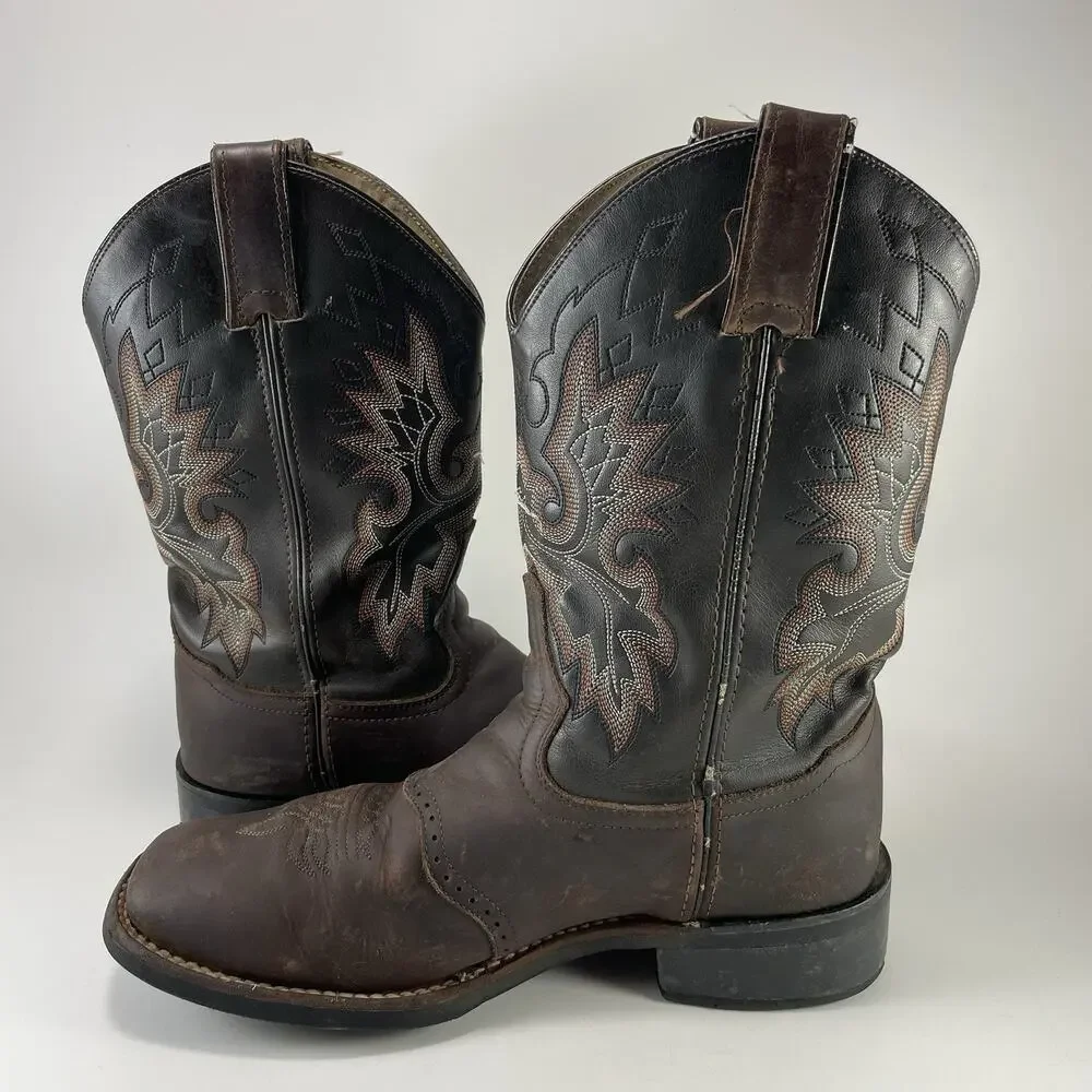 Double H DH3258 Boots Mens Size 8.5 D Brown Black Leather Square Toe Cowboy